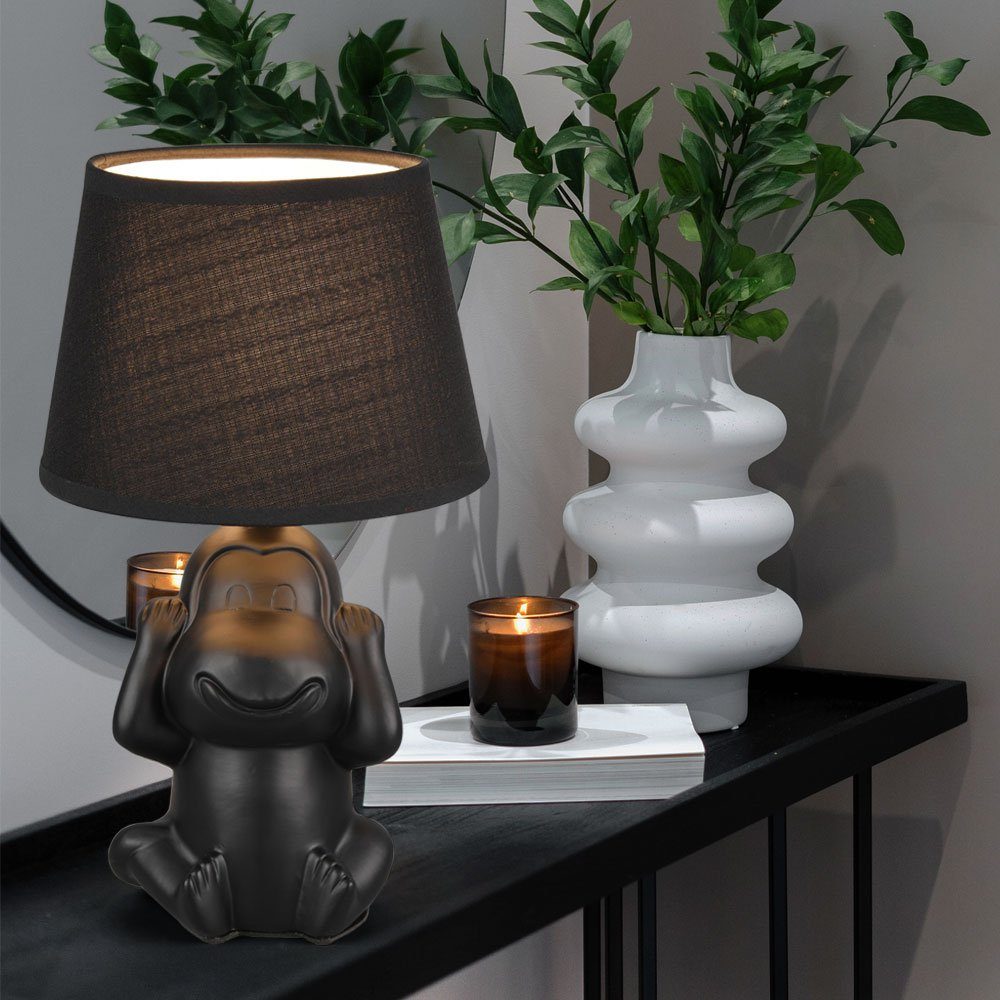 Reality Leuchten Tischleuchte, Leuchtmittel nicht inklusive, Nachttischleuchte Affe Tischlampe Keramik schwarz Beistellleuchte