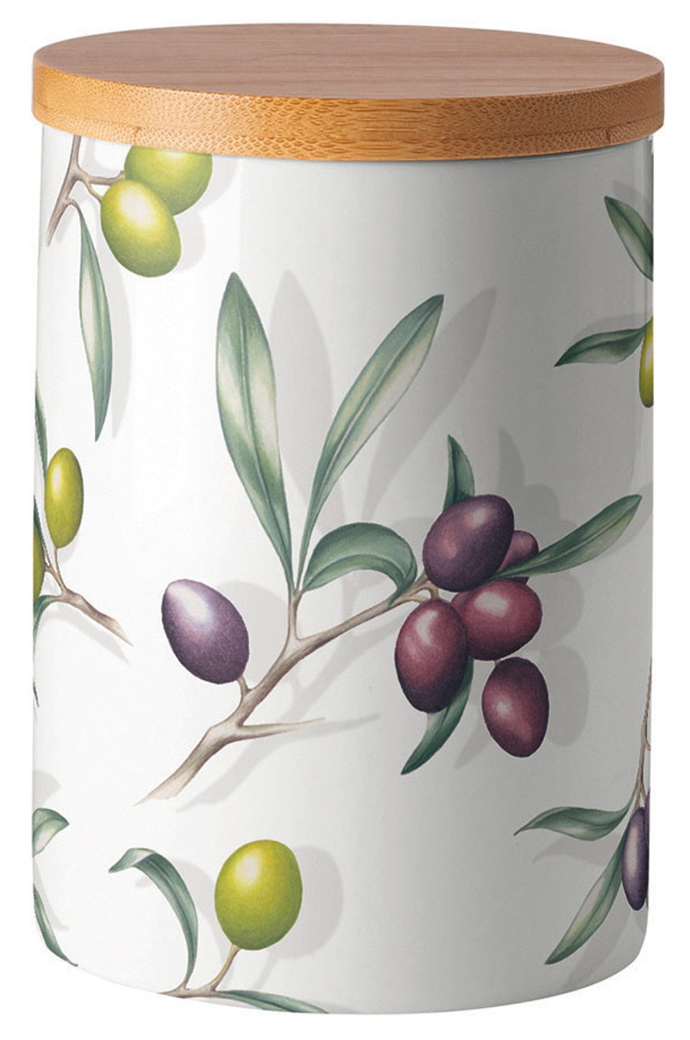 Ambiente® Vorratsdose Delicious olives, Porzellan, (2-tlg., Vorratsdose mit Deckel), Porzellan Bambusdeckel New Bone China Ø 10cm Höhe 13,5cm Volumen 0,62l