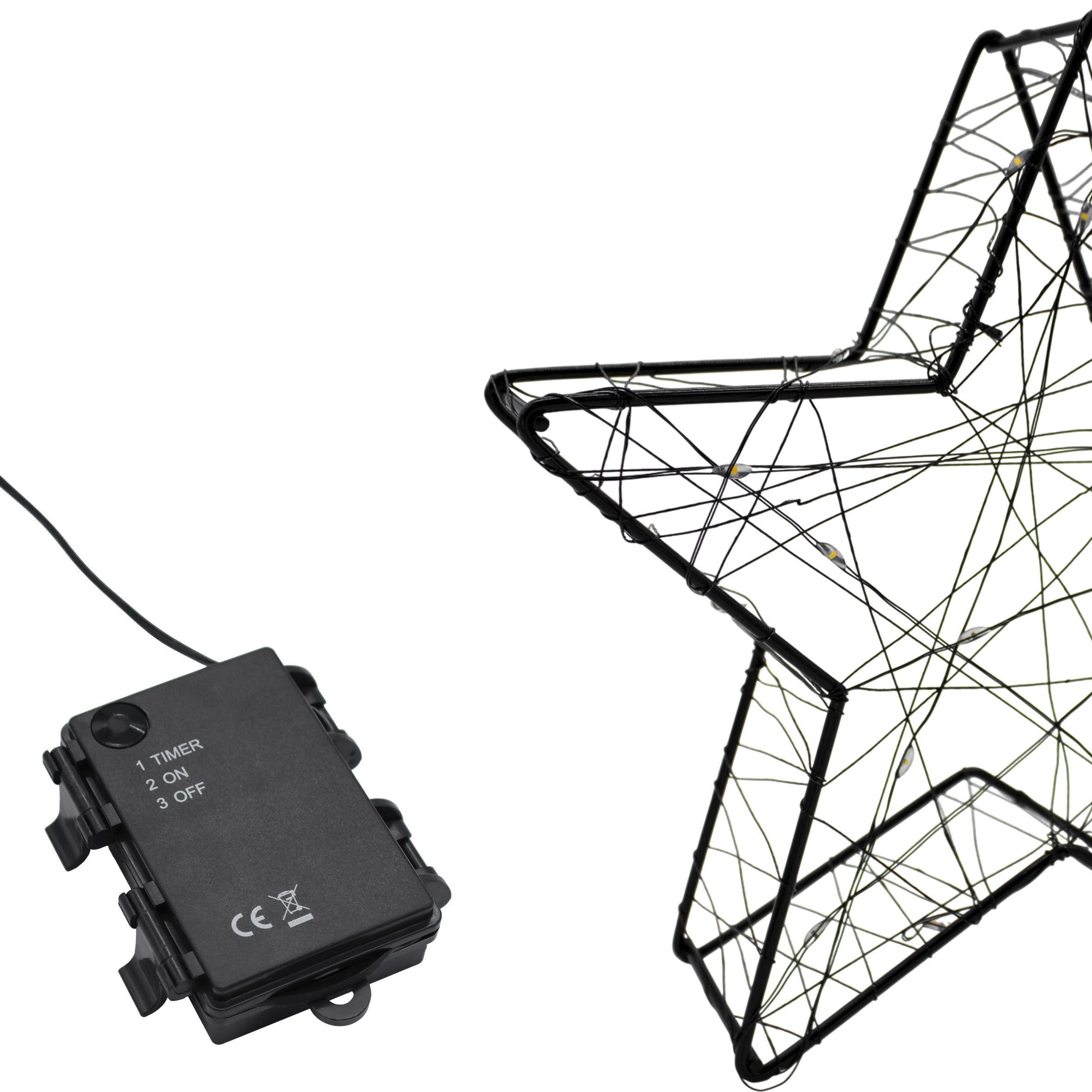 Spetebo LED Stern Metall schwarz 2er Set für Außen batteriebetrieben, Timer, LED fest integriert, warm weiß, IP44 Spritzwasserschutz – Bild 4 von 5