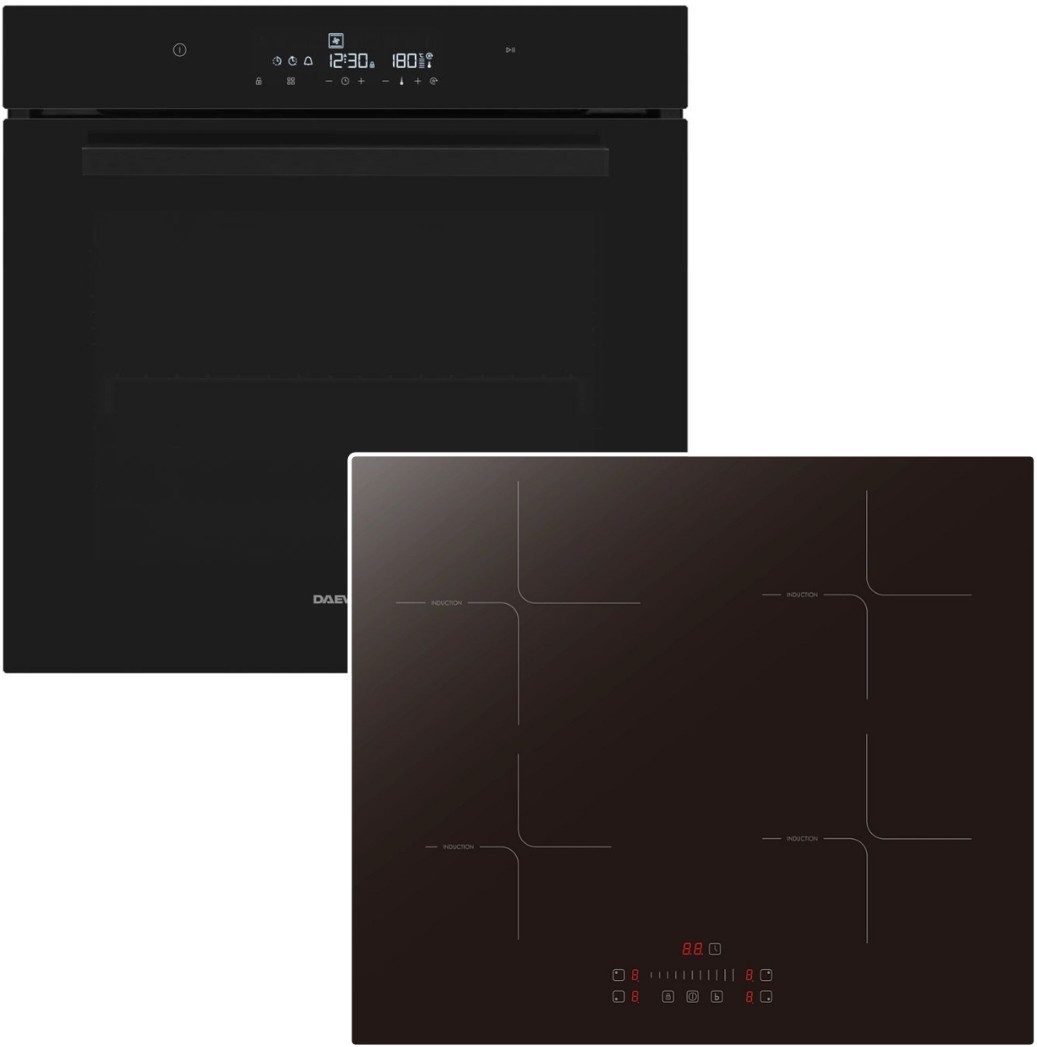 Daewoo Backofen-Set Hydrolyse HeatWrap SoftClose Induktionskochfeld 73 Liter Touch Slider, mit Nachrüstbar, Hydrolyse