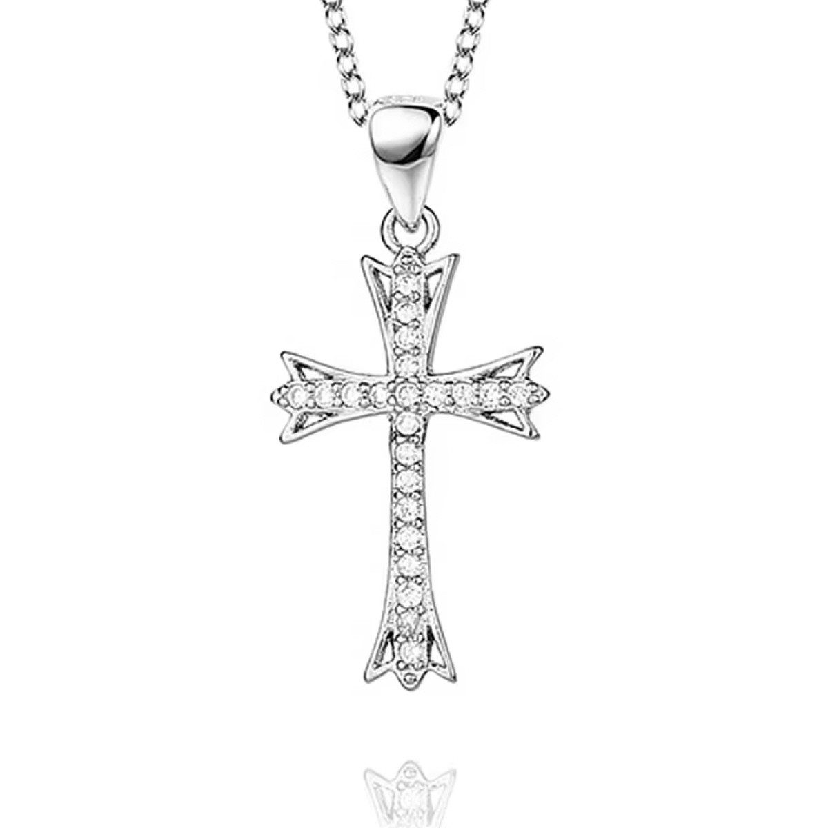 ELLAWIL Kreuzkette Silberkette Jerus Kreuz Silber Anhänger Kirchenschmuck Glitzerstein (GESCHENKIDEE, Sterling Silber 925, Kettenlänge 40 cm), inklusive Geschenkschachtel