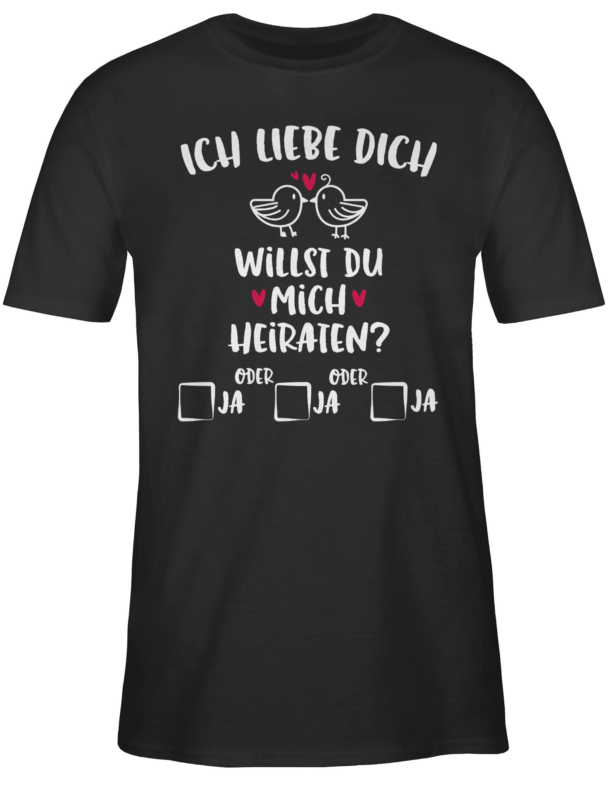 T-Shirt du Herren Schwarz Willst 01 Shirtracer mich - heiraten? Hochzeit weiß -