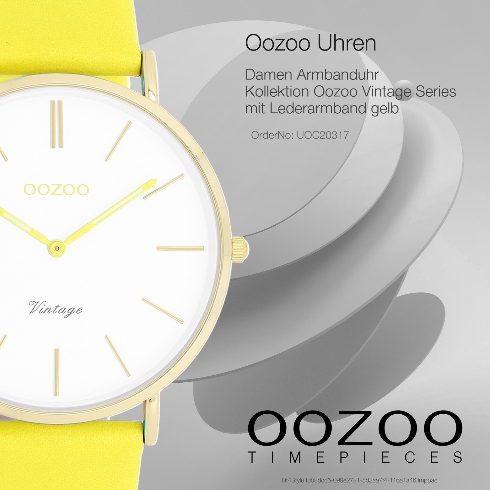 Fashion 40mm), Oozoo OOZOO groß (ca. Armbanduhr Damen Lederarmband Vintage Series, gelb, Damenuhr rund, Quarzuhr