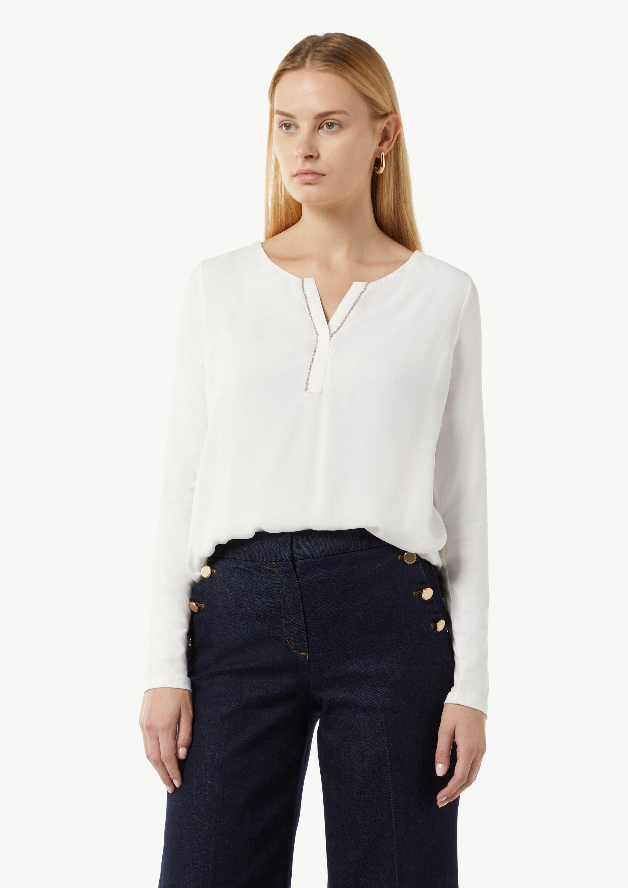 comma Langarmshirt T-Shirt Longsleeve im Fabricmix mit Schmuck-Detail günstig online kaufen