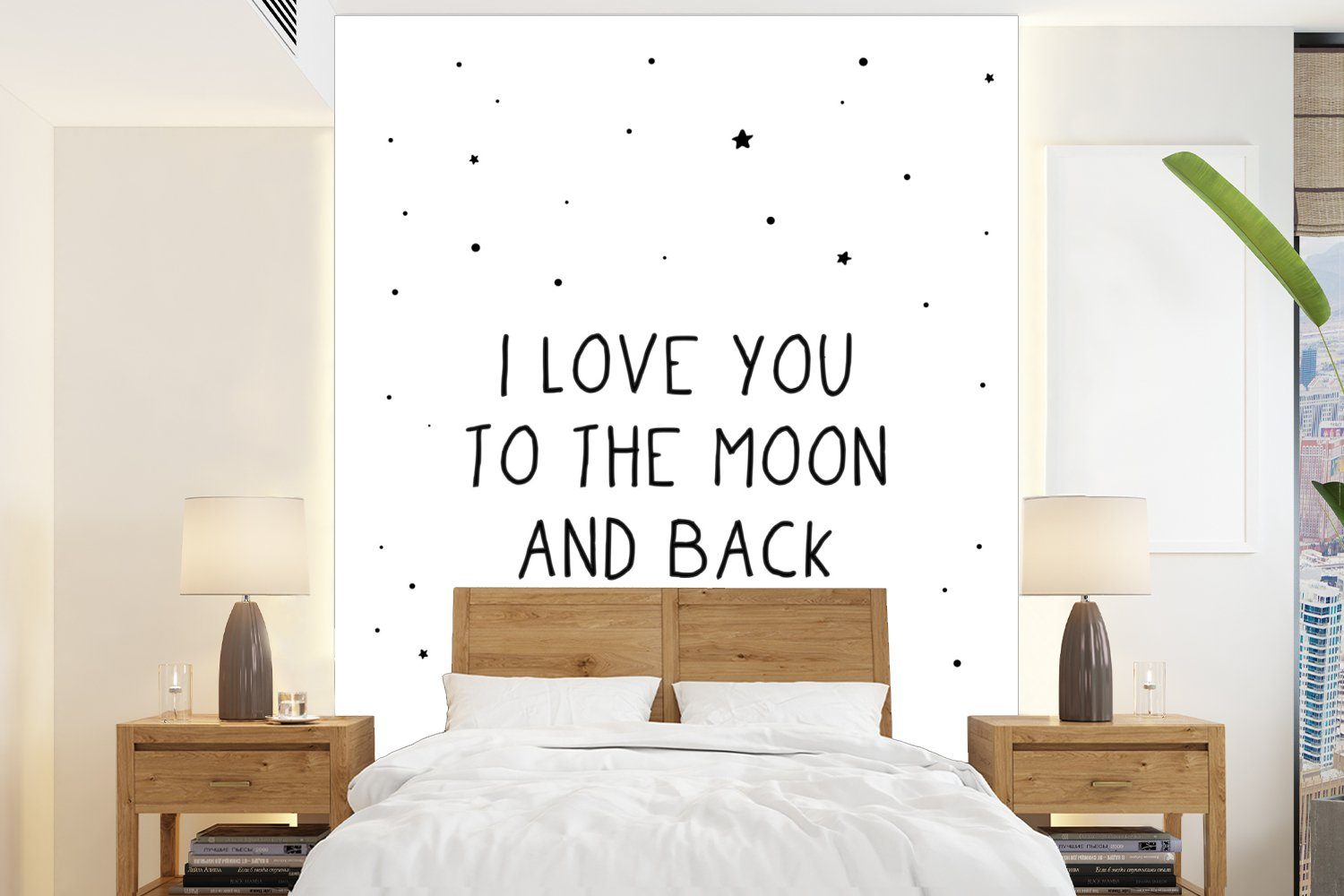 MuchoWow Fototapete Zitate - Ich liebe dich bis zum Mond und zurück - Baby - Liebe -, Matt, bedruckt, (4 St), Montagefertig Vinyl Tapete für Wohnzimmer, Wandtapete