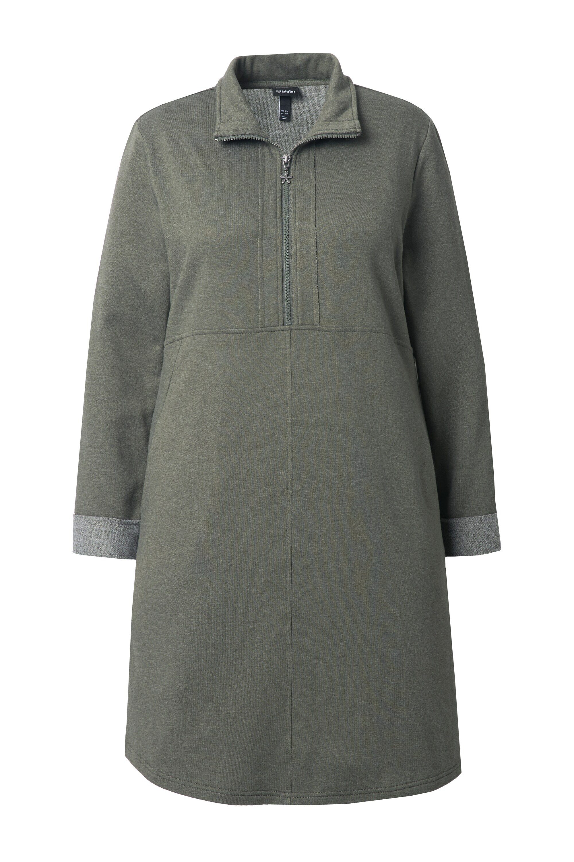 Ulla Popken Midikleid Sweatkleid Troyerkragen A-Linie günstig online kaufen