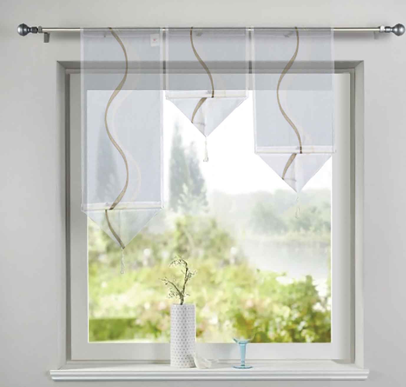 Gardinenbox Scheibengardine (3 St), Stangendurchzug, transparent, 3 er Set HxB 40-60-80x30 cm Dreieck Abschluß