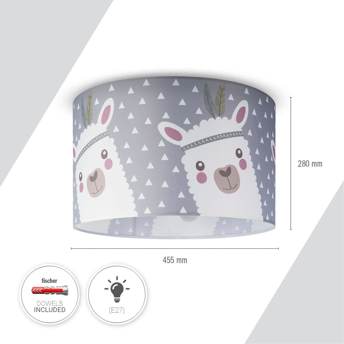 Paco Home Deckenleuchte Ela 214, ohne Leuchtmittel, Kinderlampe Deckenlampe LED Kinderzimmer Lampe Lama-Motiv, E27