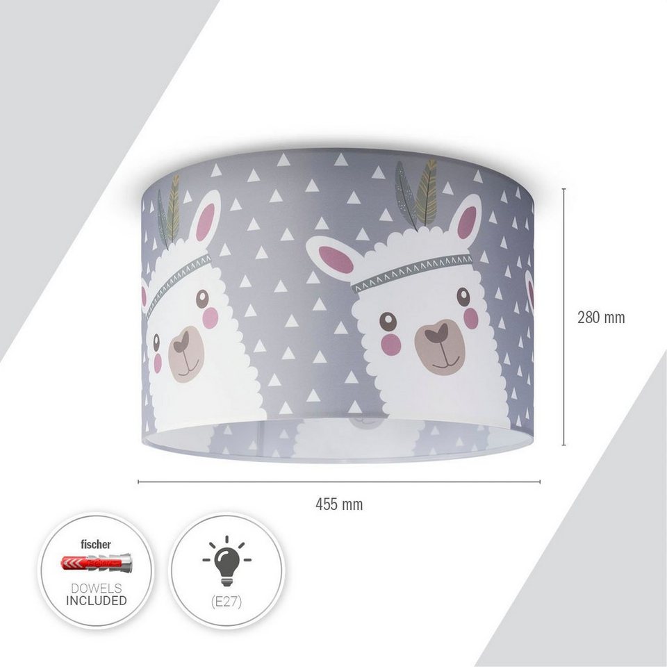 Paco Home Deckenleuchte Ela 214, ohne Leuchtmittel, Kinderlampe Deckenlampe  LED Kinderzimmer Lampe Lama-Motiv, E27