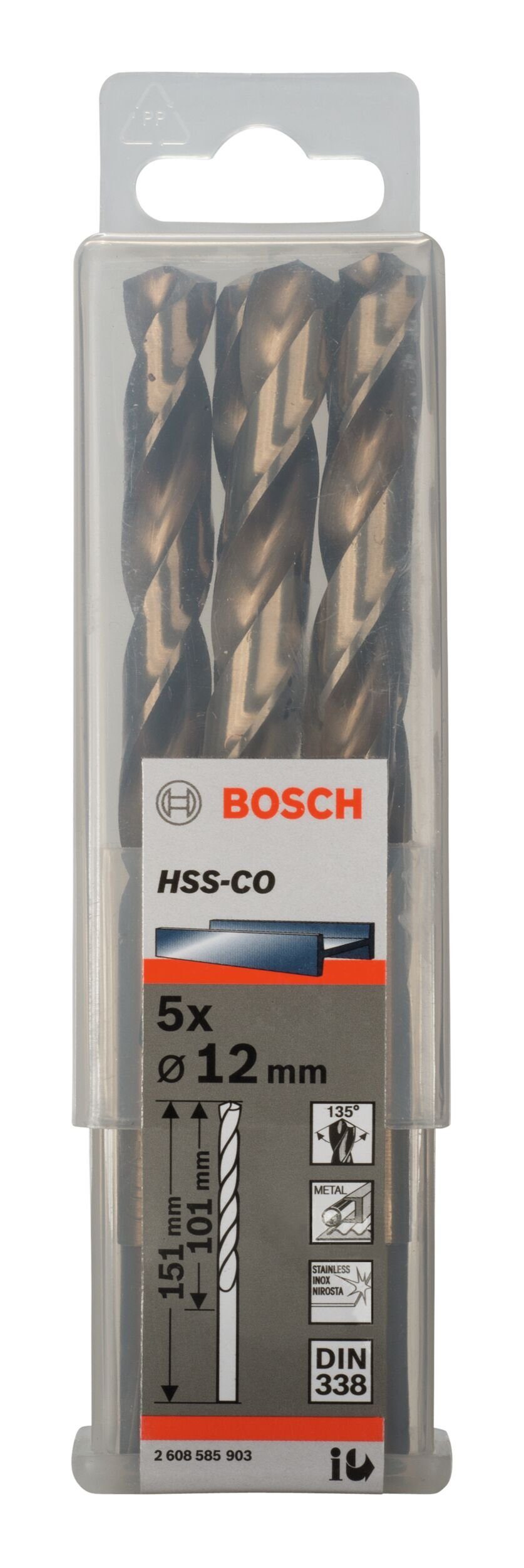 BOSCH Metallbohrer, (5 Stück), HSS-Co 338) - 101 - 12 5er-Pack x x mm (DIN 151