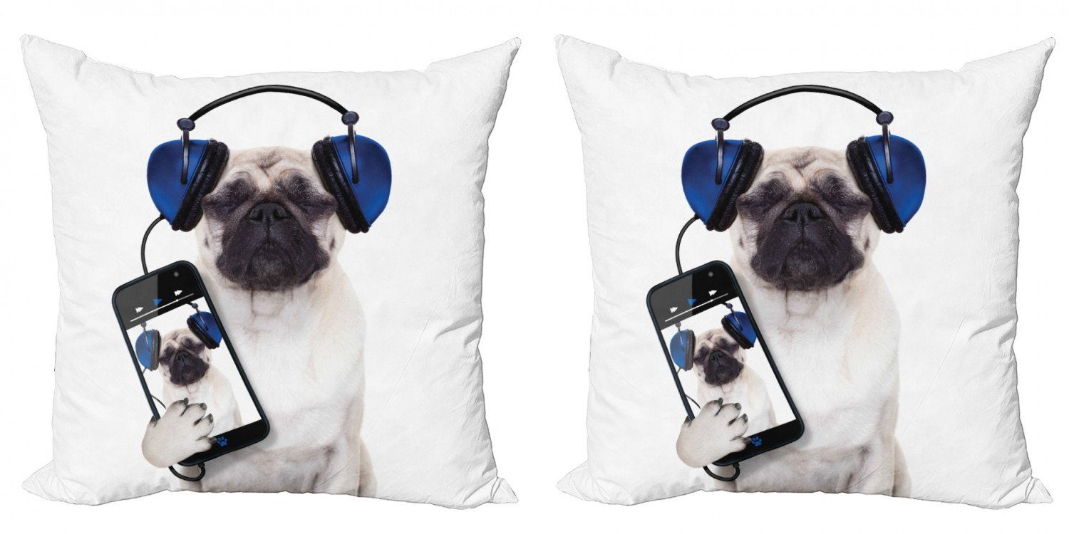 Digitaldruck, Stück), hören Phone Mops Musik (2 Abakuhaus Doppelseitiger Kissenbezüge Dog Modern Accent
