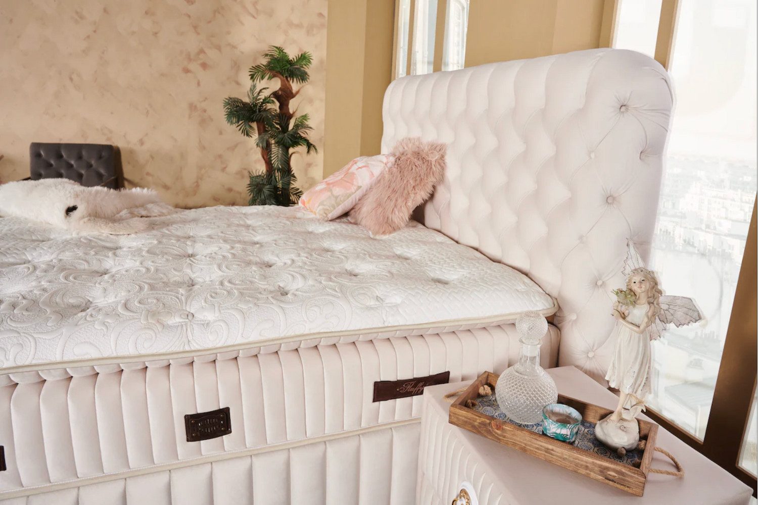 Pointhome Boxspringbett Set, Bss Bedding, Fluffy, Bett-Set ohne oder mit Nachttischen (1x H3 Matratze, 2x Bettkasten, 1x Bettkopfteil, 2 optionale Nachttisch), 7 Zonen Allergenfrei & Atmungsaktiv, Orthopädische Matratze mit Topper