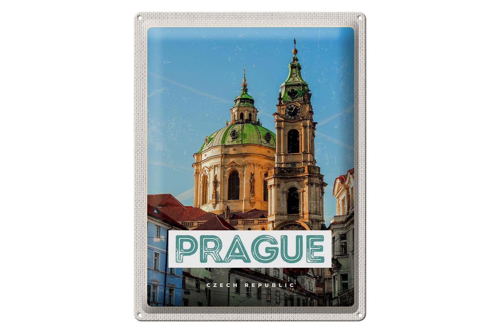 Metallschild Reise 30x40cm Prague St. Nikolaus Kirche