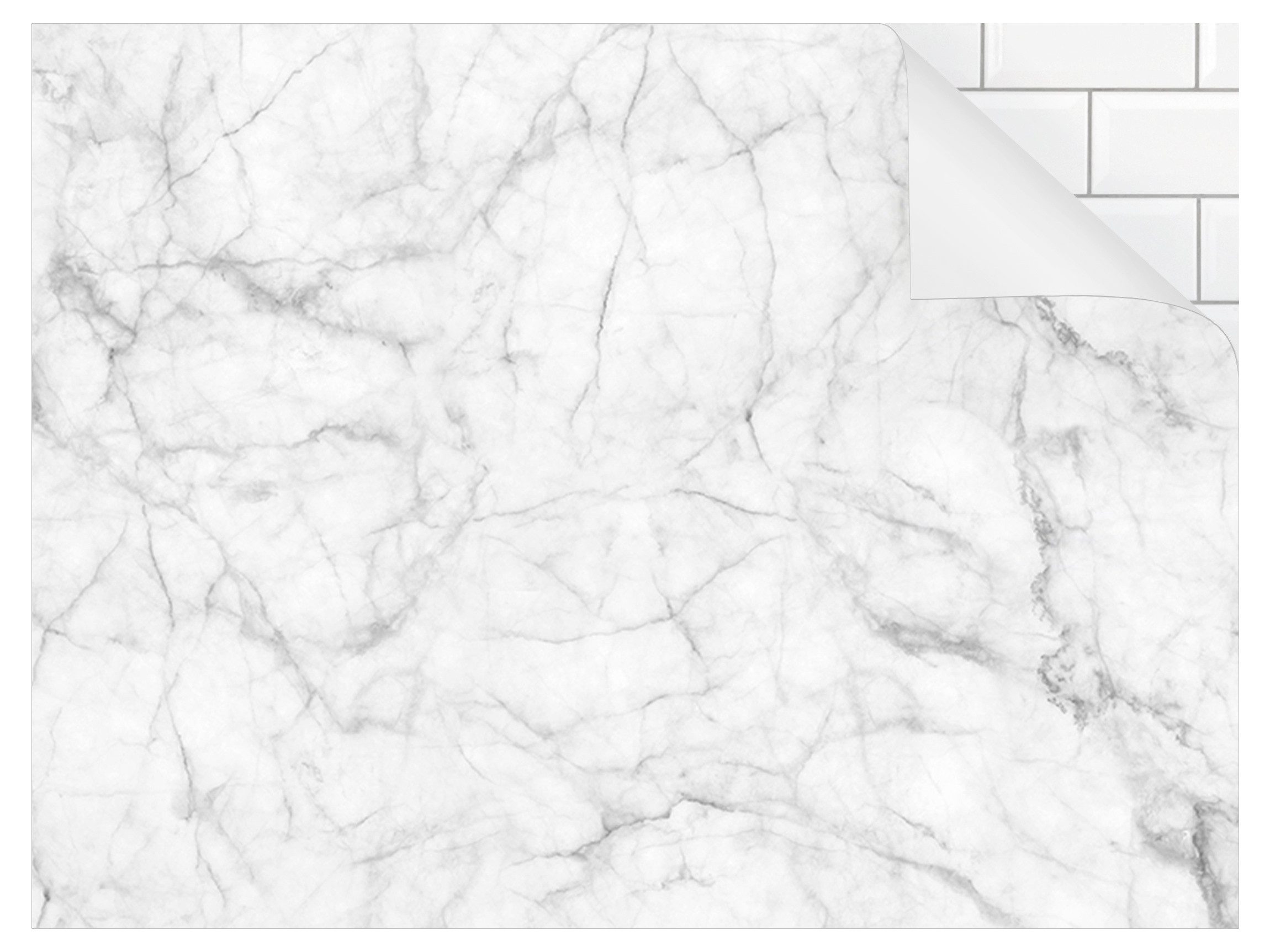 Bilderdepot24 Küchenrückwand weiß dekor 3D-Optik Muster Steinoptik Bianco Carrara, (1-tlg., Nischenrückwand - für Fliesenspiegel ohne Bohren - matt), Spritzschutz Rückwand Küche Herd - Folie selbstklebend versch. Größen