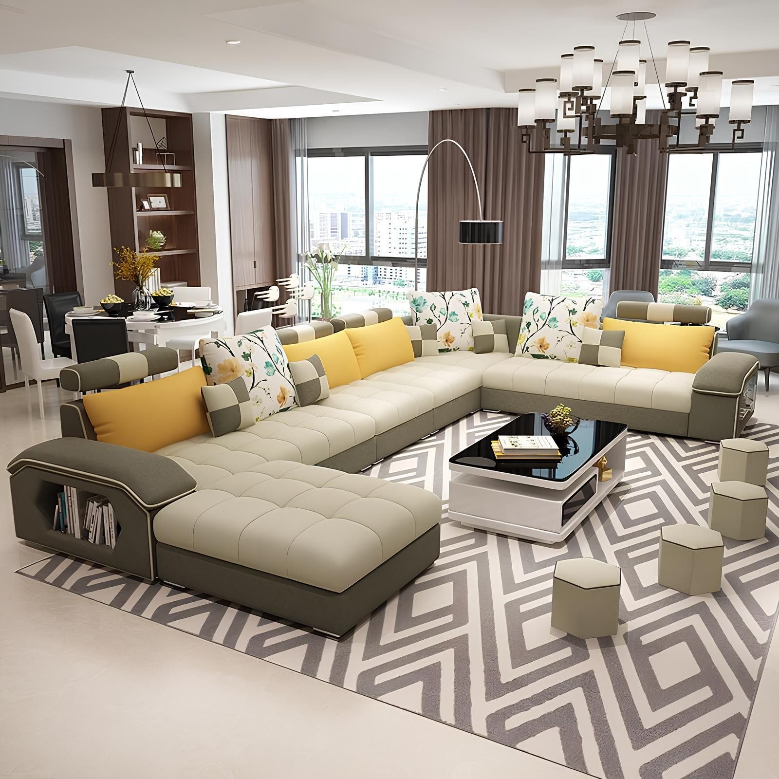 Xlmoebel Wohnlandschaft U-förmige Wohnlandschaft mit Stoffpolsterung und elegantem Design, Hergestellt in Europa