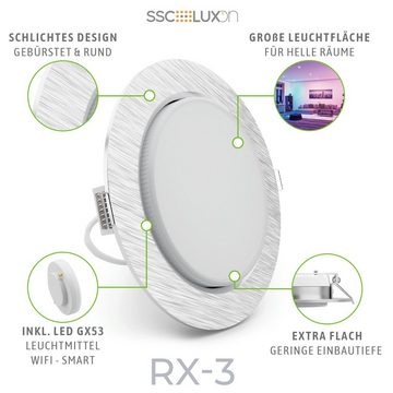 SSC-LUXon LED Einbaustrahler RX-3 flache Einbauleuchte silber mit Smart RGB WiFi LED dimmbar 6W, RGB