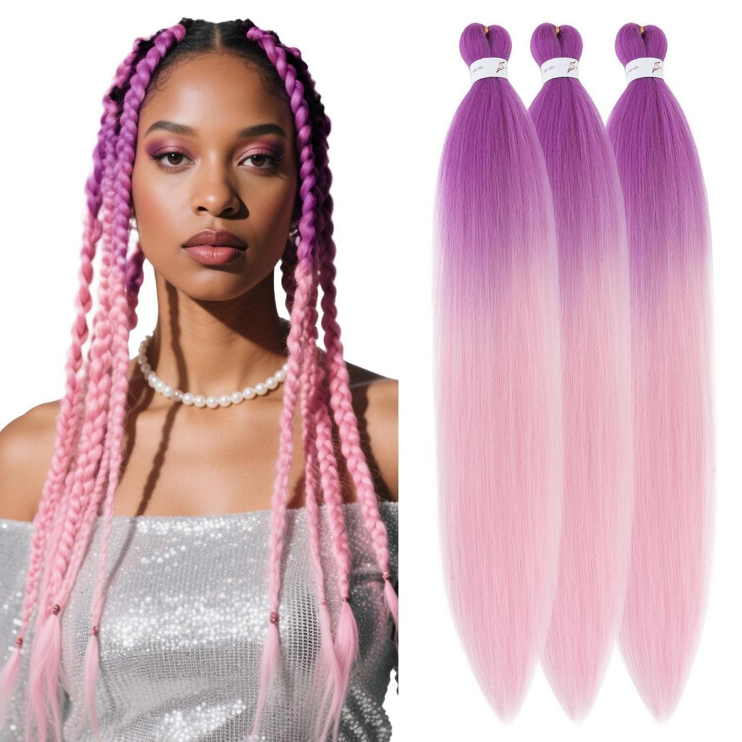LuxusKollektion Kunsthaar-Extension Haarverlängerungen EZ Box 66 CM (Pack of 3) Pfirsichviolett bis Pink