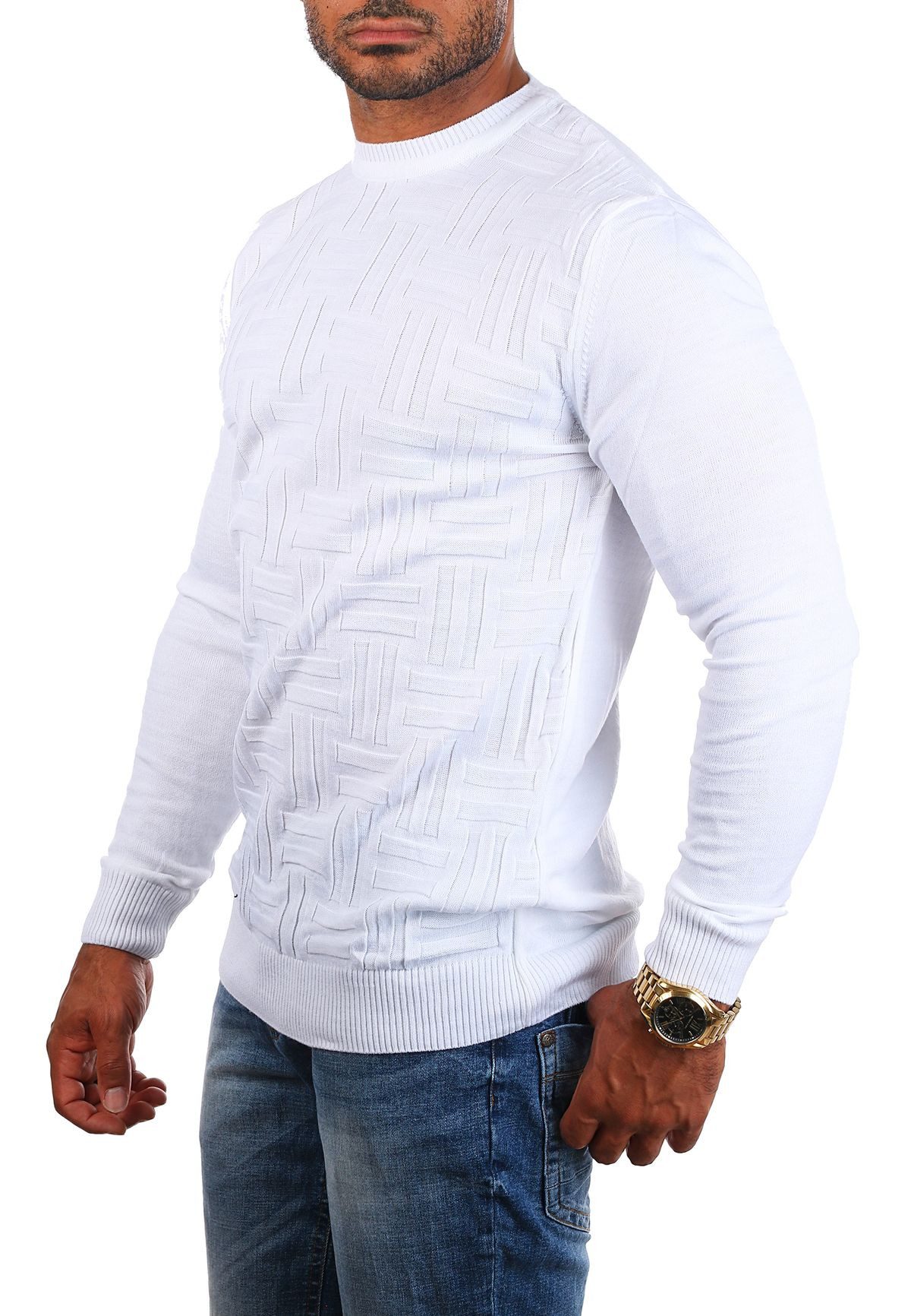 CARISMA Strickpullover Herren leichter Feinstrick einfarbig uni Strickmuster 7814