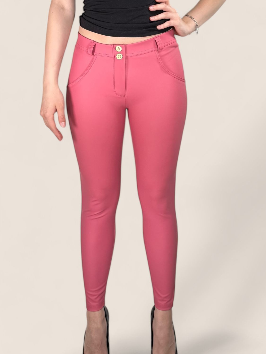 Freddy Stretch-Jeans Freddy WR.UP Push-Up Vegan Leder 7/8 Regular Waist Dunkel Rosa XS