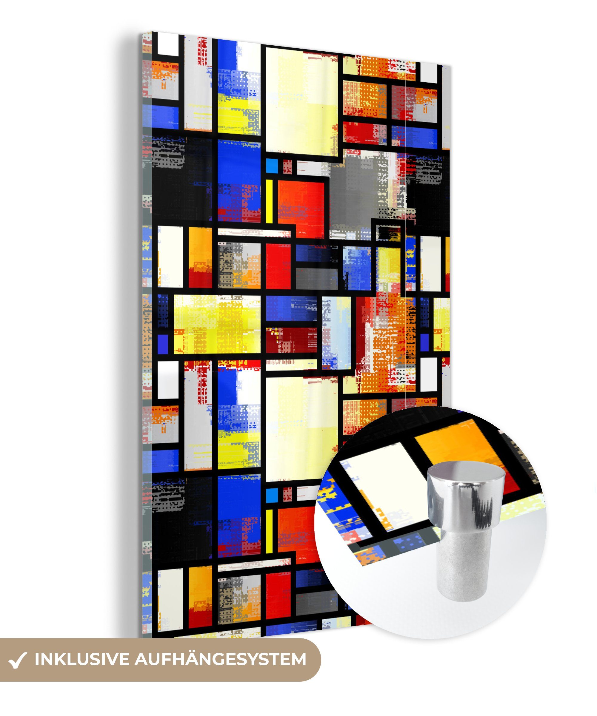 MuchoWow Acrylglasbild Malerei - Mondrian - Alte Meister, (1 St), Glasbilder - Bilder auf Glas Wandbild - Foto auf Glas - Wanddekoration