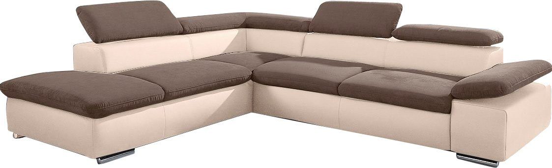 SIT&MORE Ecksofa VALENTINE, L-Form, Armteil- & Kopfteilverstellung Creme / Braun