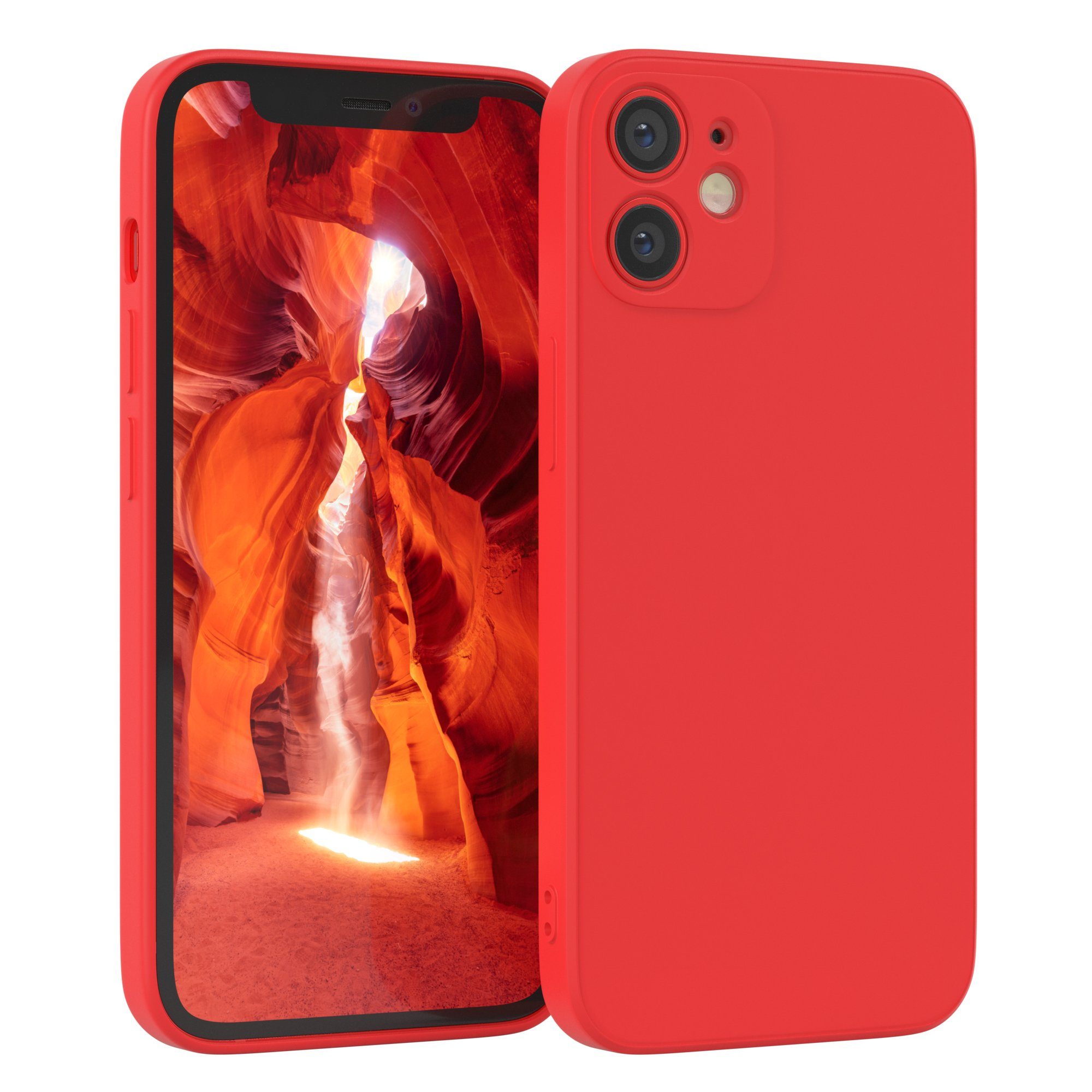 EAZY CASE Handyhülle für Apple iPhone 12 Mini Hülle Silikon 5,4 Zoll, Silikon Schutzhülle mit Kameraschutz stoßfest handycover elastisch Rot