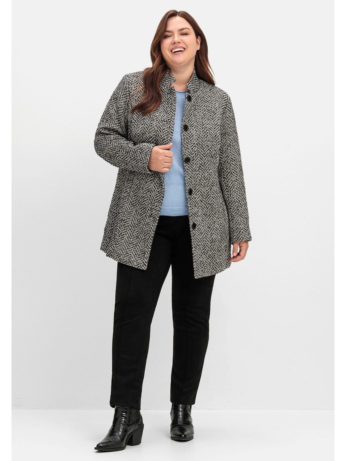 Sheego Langjacke Große Größen mit Stehkragen, im Fischgrätmuster