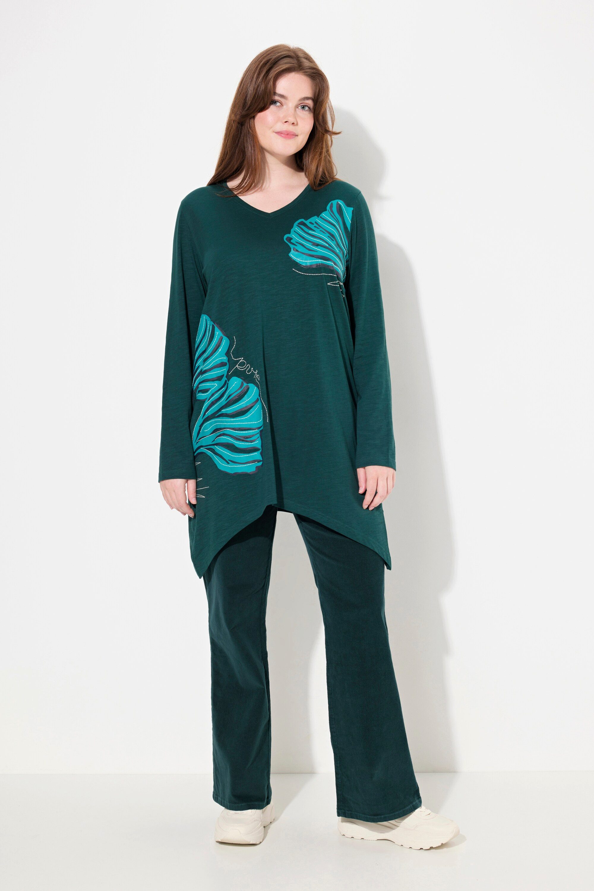 Ulla Popken Longshirt Longshirt Blätter V-Ausschnitt günstig online kaufen