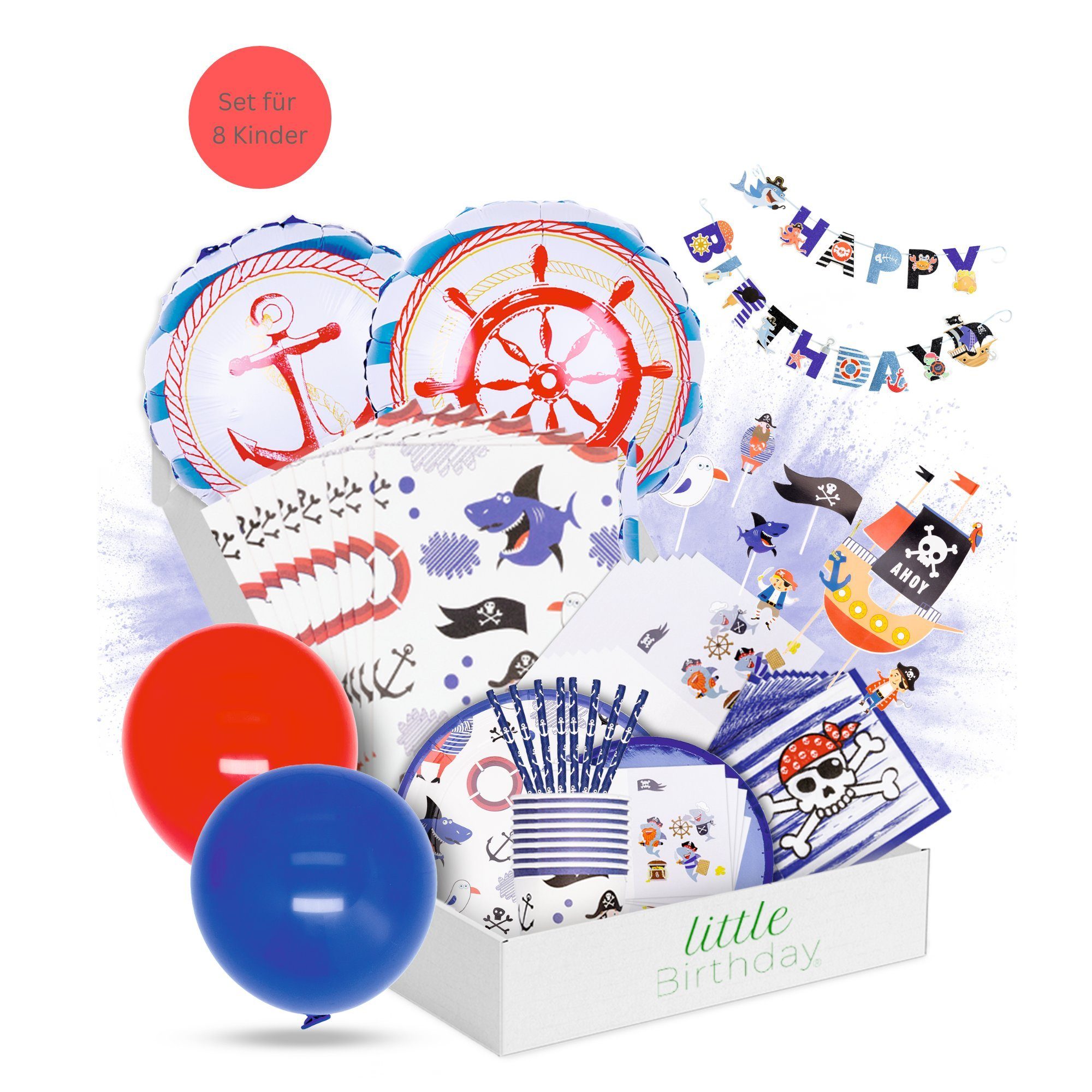 little Birthday Papierdekoration little Birthday - Piraten Mottobox für Kindergeburtstag, für 8 Kinder, 117 Teile aus einem Set