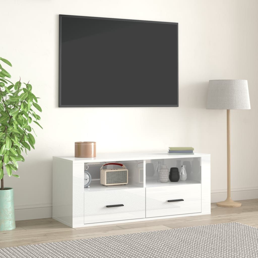 Hochglanz-Weiß TV-Schrank 100x35x40 Holzwerkstoff cm furnicato