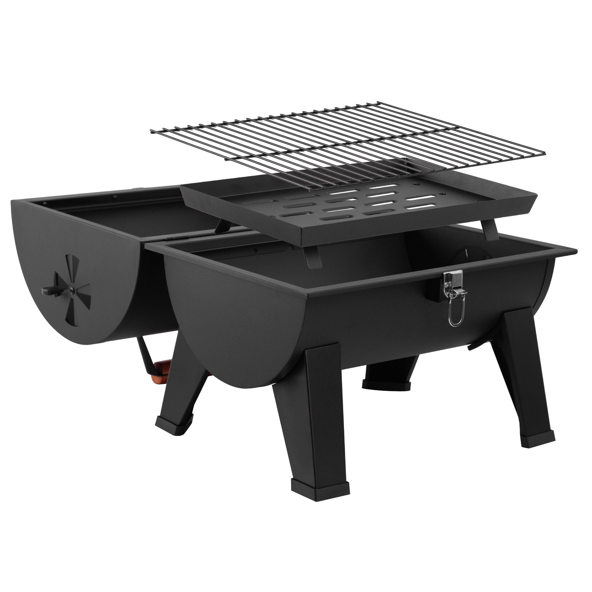 Royal Gourmet Holzkohlegrill Tragbarer Campinggrill Kohle Tischgrill Klappgrill für Garten Picknick, mit Schnappverschluss und Holzgriff