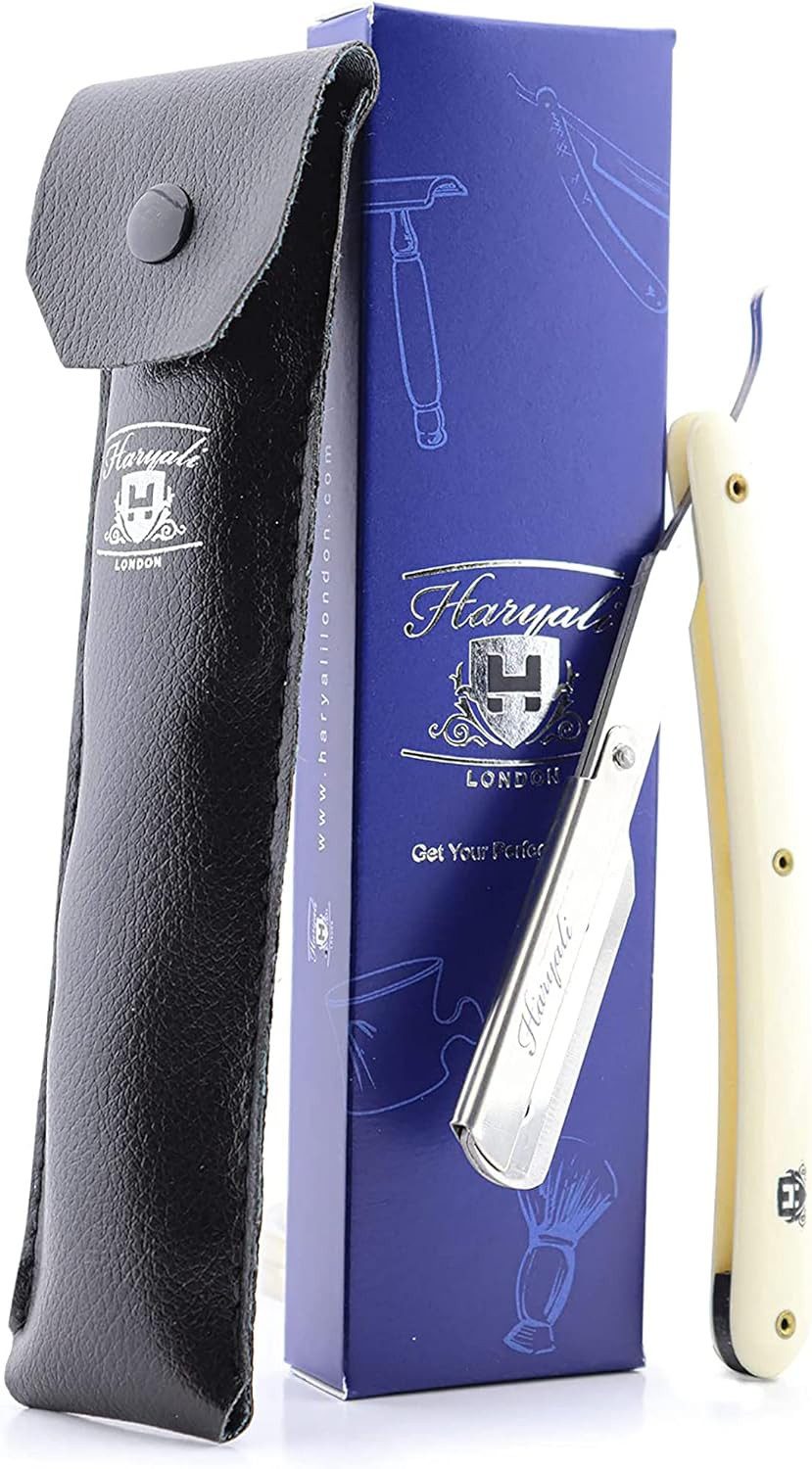 Haryali London Бритва Professionelles Friseur-Rasiermesser gerader Klinge und Kunststoffgrif, facial razor, piece, einzelne, einseitig geschliffene Klinge im Klappgriff