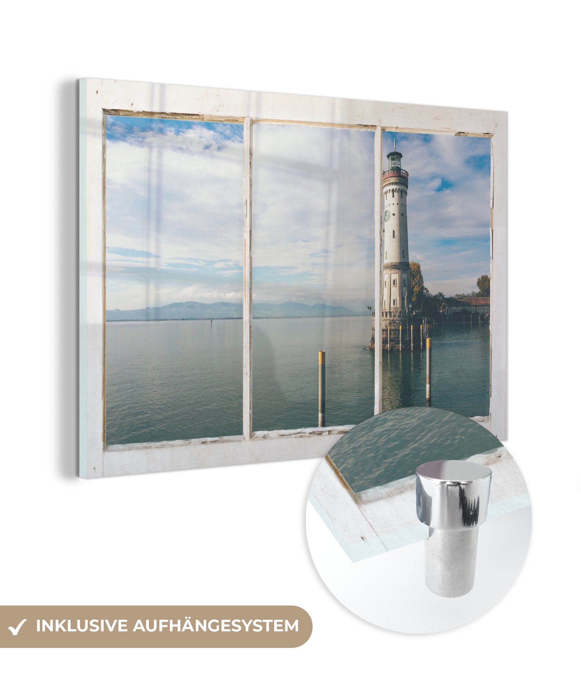 St), Leuchtturm Bilder Wasser, - auf - (1 Glas Foto Wandbild - Acrylglasbild MuchoWow Glasbilder Glas Aussicht - Wanddekoration - auf