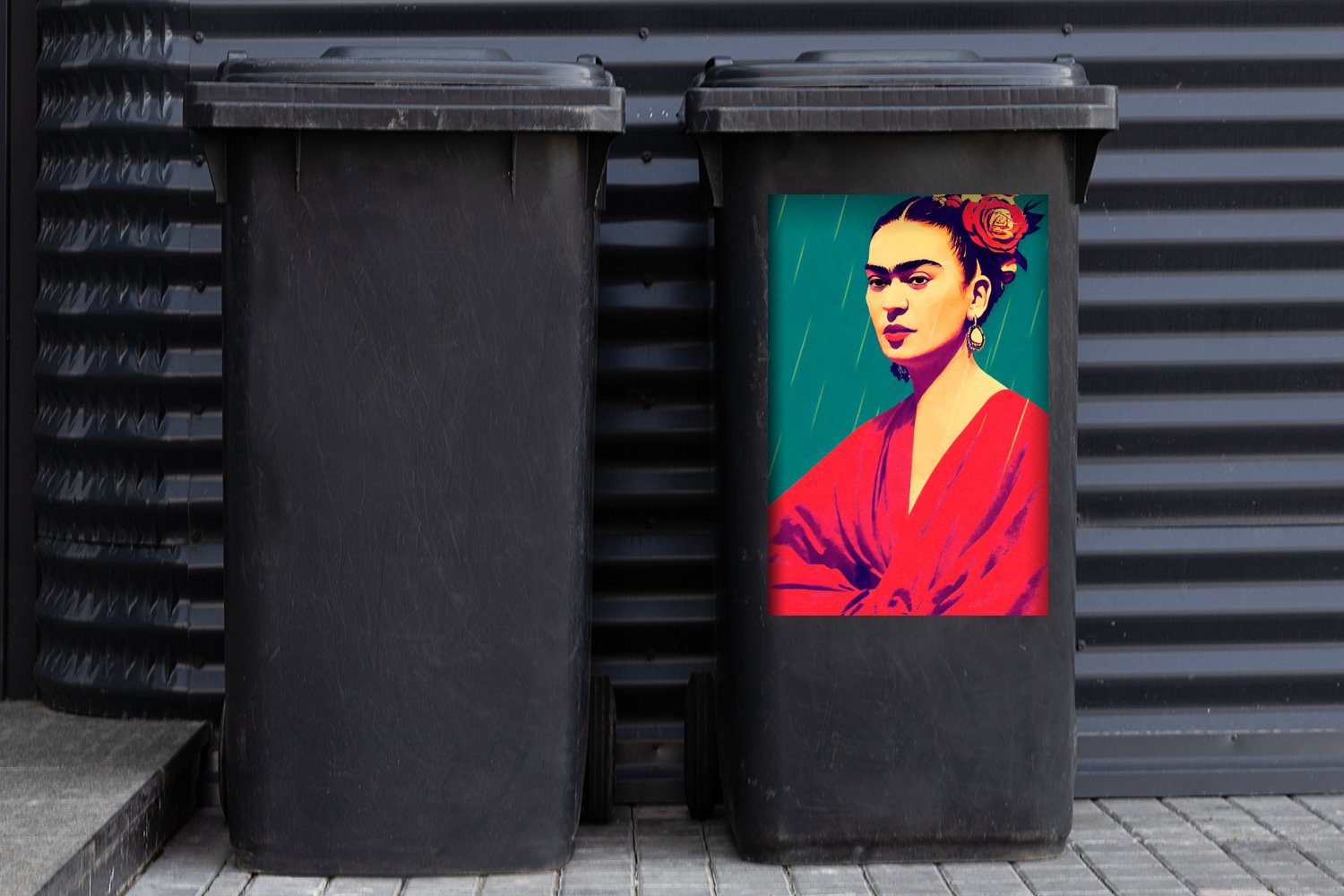 Vintage Abfalbehälter - Porträt - Mülleimer-aufkleber, Sticker, - Frau Kahlo St), Container, Rot Wandsticker Mülltonne, Frida MuchoWow (1 -