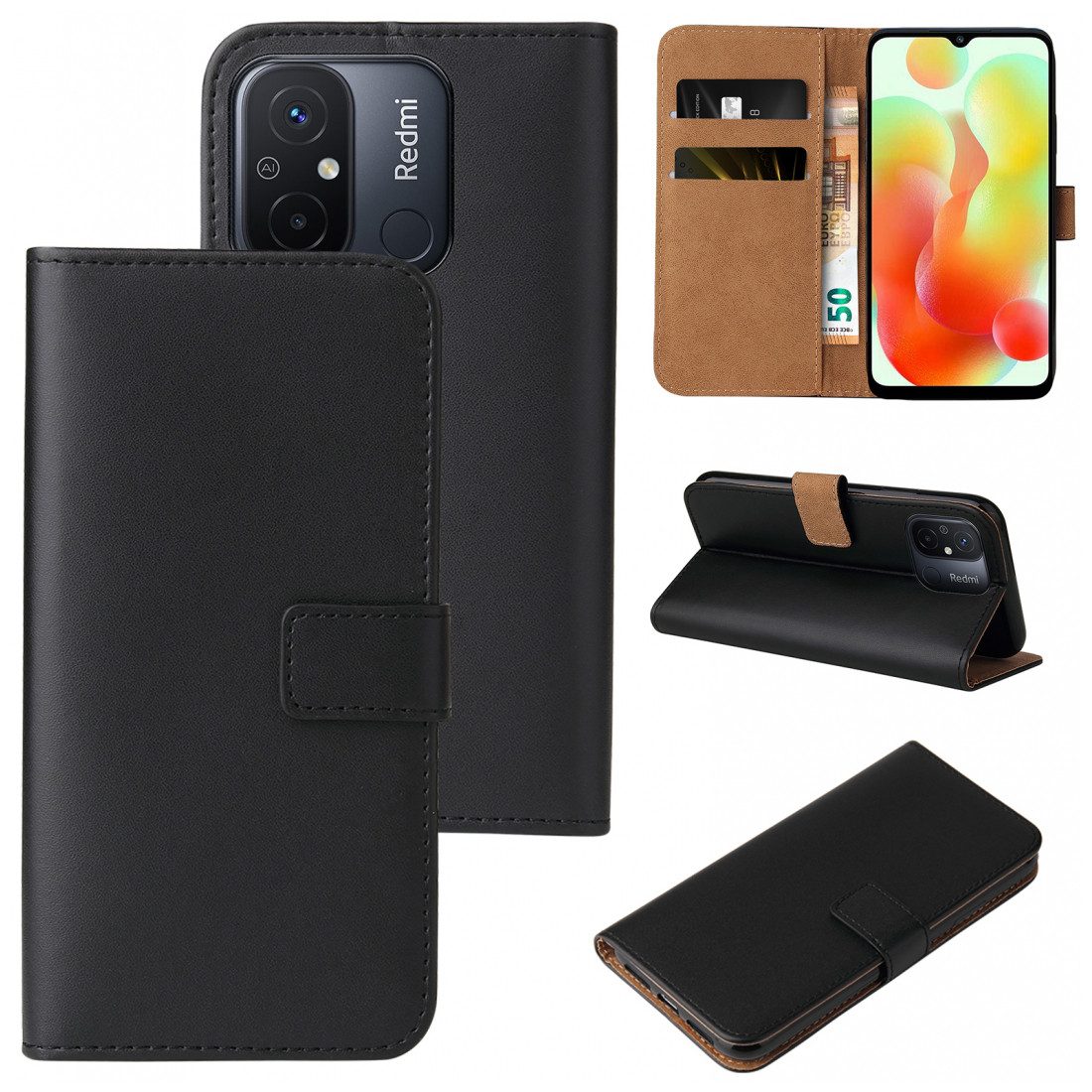 Tec-Expert Handyhülle PU-Leder Flip-Hülle für Smartphones - Farbe: Schwarz -