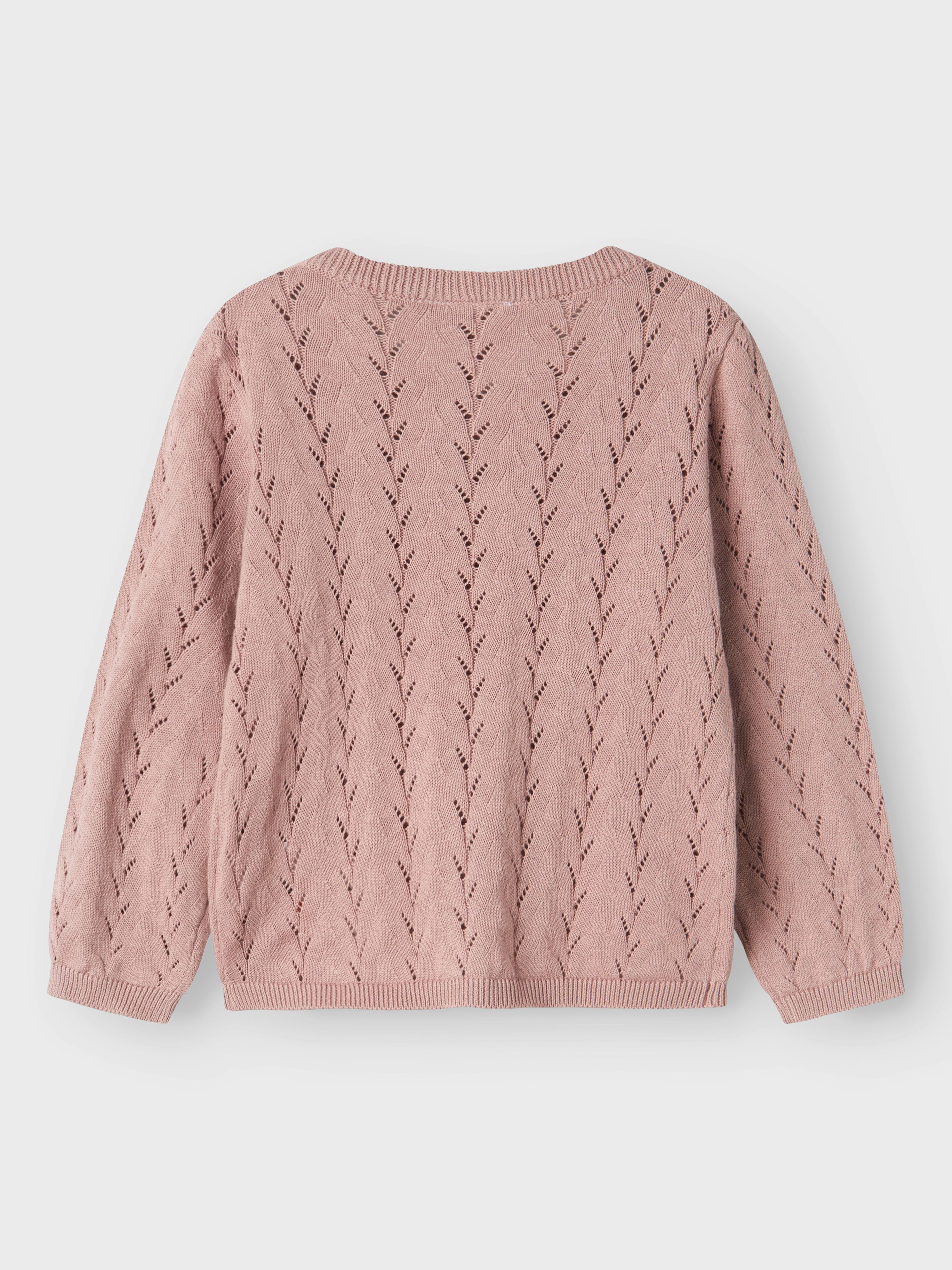Name It Strickjacke NMFBANNI für Mädchen mit Ajour-Strick und Rippbündchen unifarben, casual, regular fit, Baumwolle, Rundhals – Bild 3 von 5
