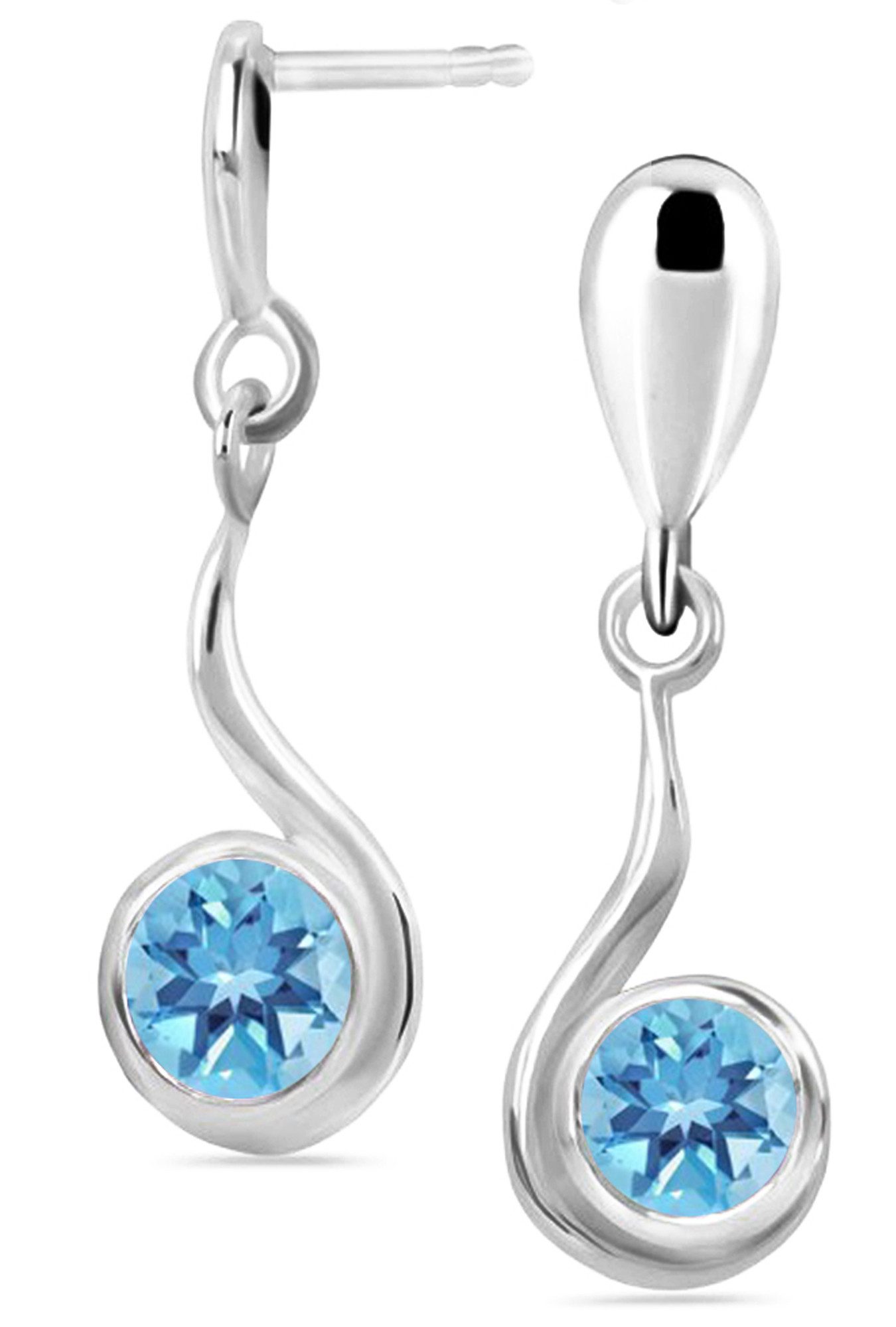 Paar Ohrstecker echter blauer Topas Edelstein 925 Sterling Silber hängende Ohrringe
