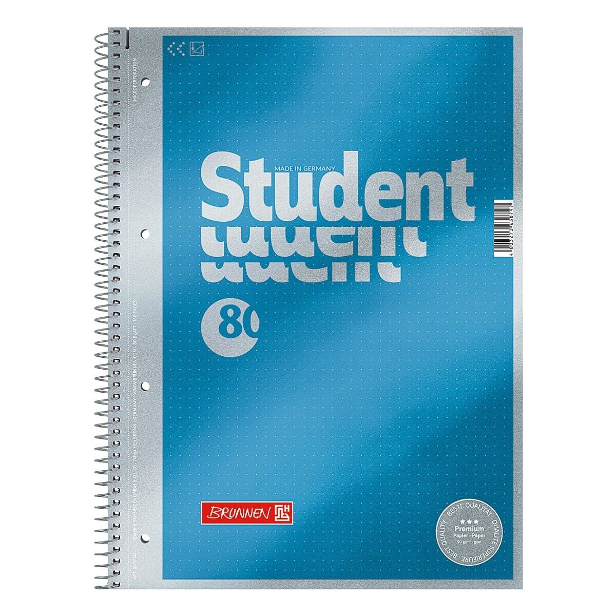 BRUNNEN Collegeblock Premium, A4 Punktraster, ohne Rand, 80 Blatt, 4-fach Lochung, 90 g/m² | Papier