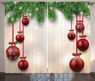 Gardine Schlafzimmer Kräuselband Vorhang mit Schlaufen und Haken, Abakuhaus, Weihnachten Red Ball Ribbons