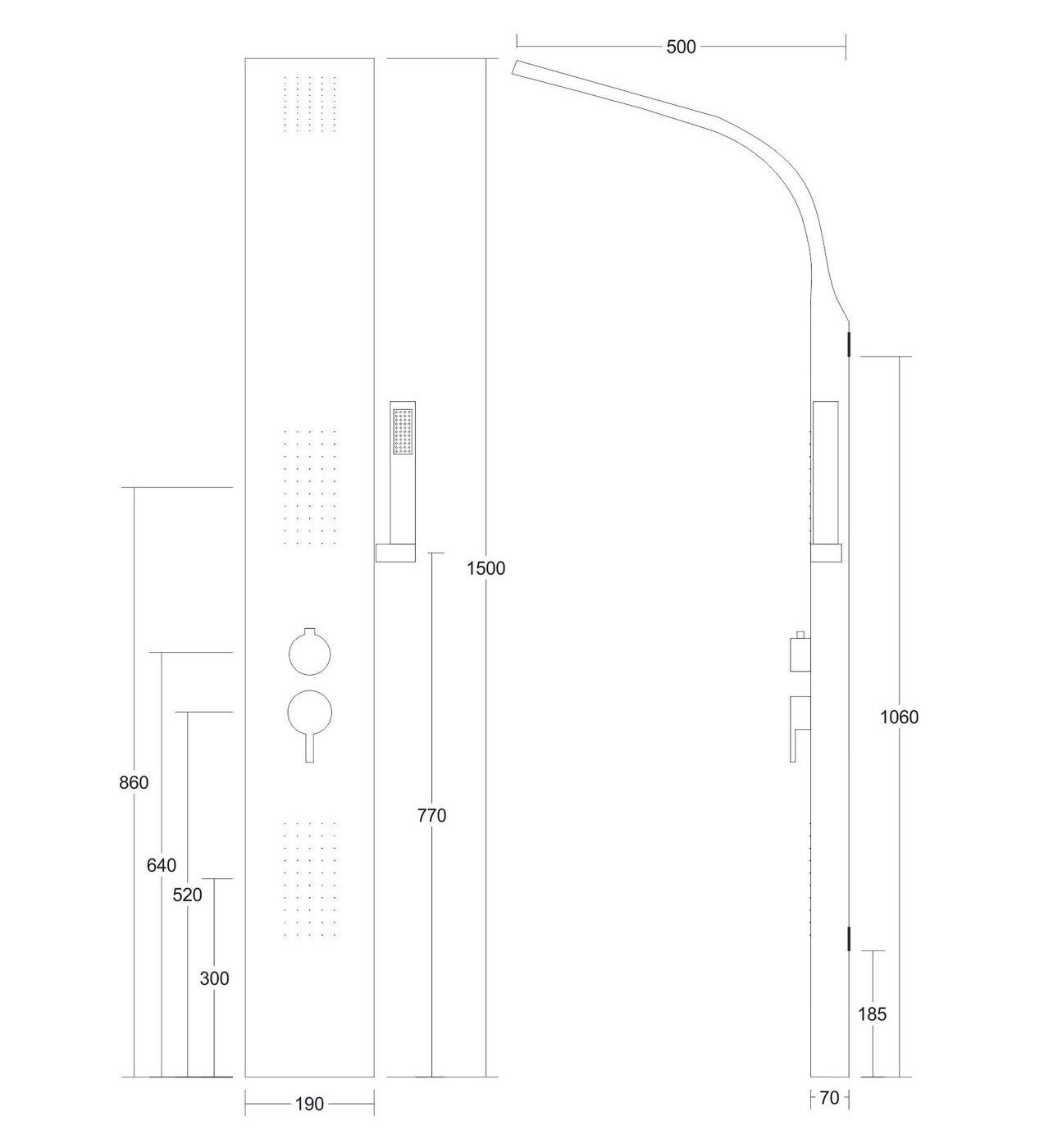 KOLMAN Duscharmatur ALTO Duschpaneel Edelstahl mit Kopfbrause in Weiß in Weiß