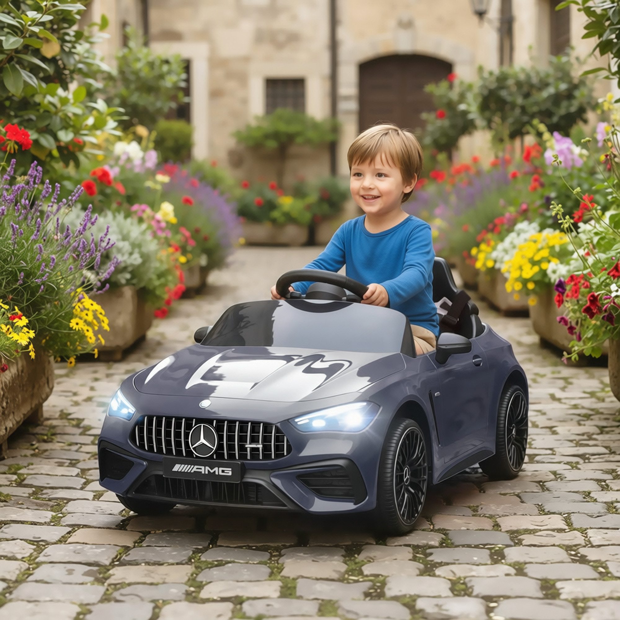 AIYAPLAY Elektro-Kinderauto Merceds-Benz AMG GTR Kinderauto mit 2,4G Fernbedienung, Hupe, Belastbarkeit 25 kg, (1-tlg), für 3-6 Jahre Kinder, Grau