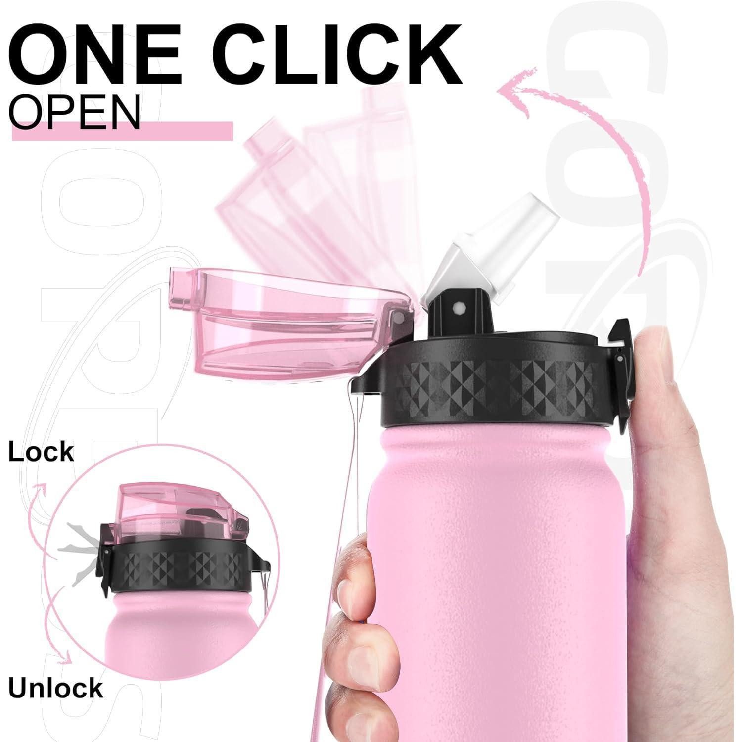 LuxusKollektion Thermoflasche Wasserflasche Edelstahl Strohhalm Auslaufsicher 600 ml Rosa Violett