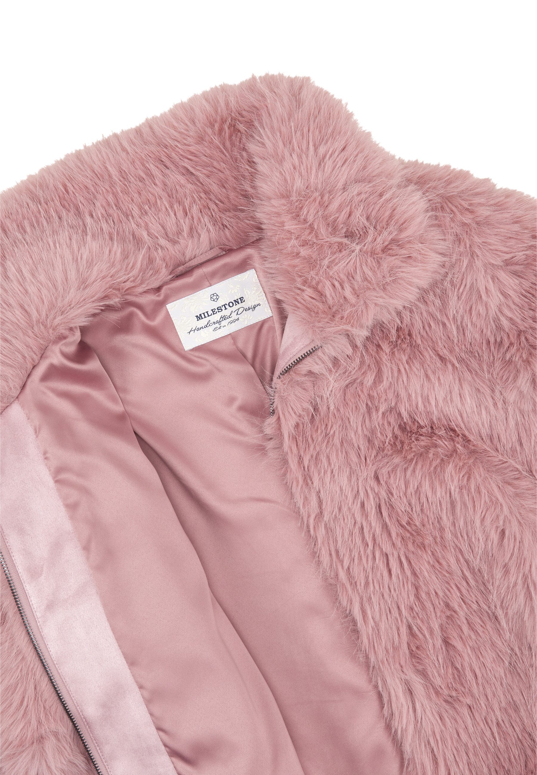 MILESTONE Fellimitatjacke MSMiyoko Damen Kunstfelljacke Übergangsjacke Metallreißverschluss