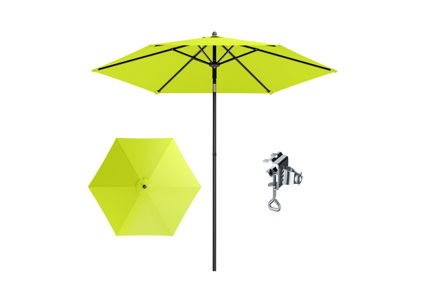 PHI VILLA Sonnenschirm, LxB: 230x220 cm, Gartenschirm UV50+ Schutz für Balkon Terrasse Balkongeländer Tisch, Regenschirm Rund mit Klemme Kippbar Windfest Stabil zum Mitnehmen