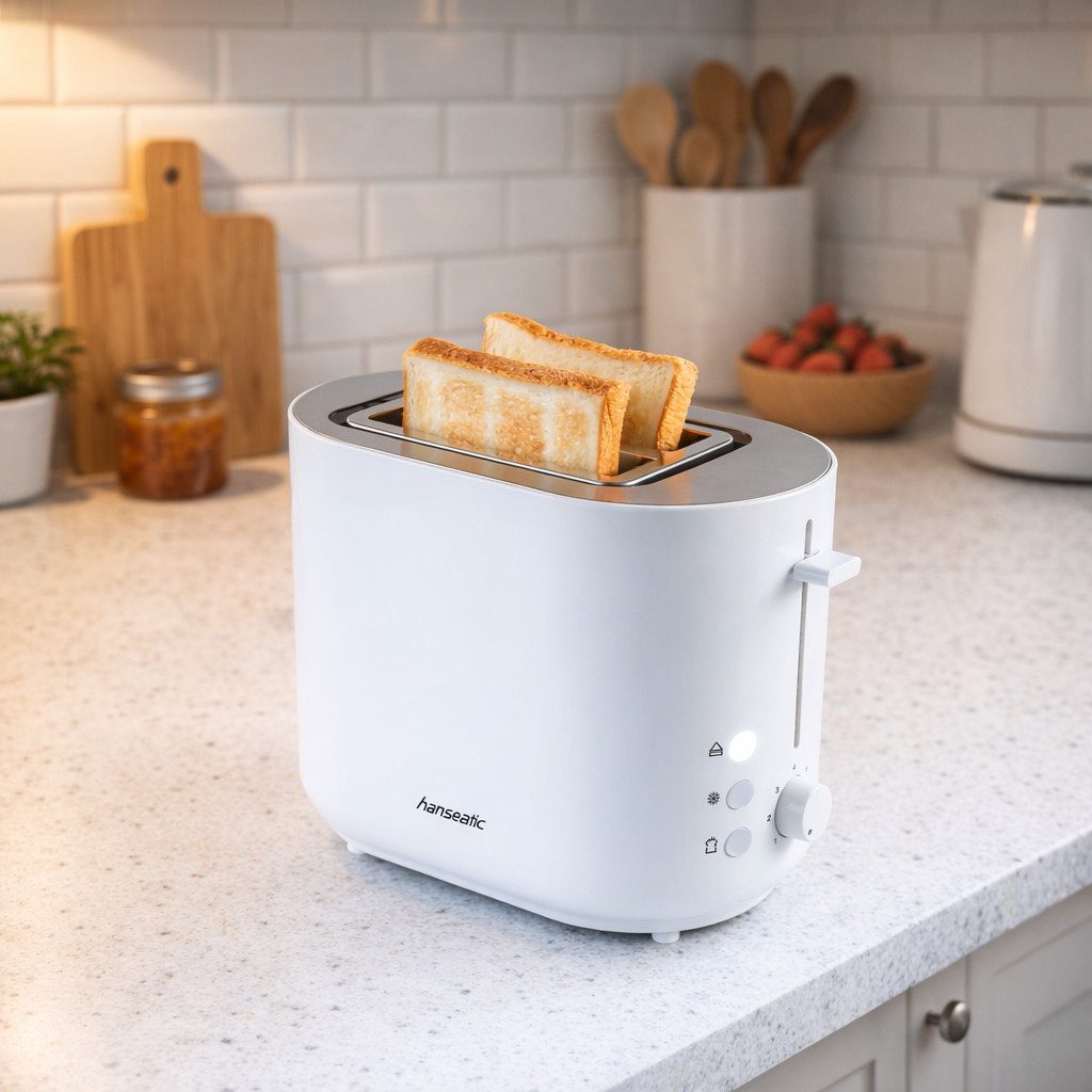 Hanseatic Toaster HT2850WD, 2 kurze Schlitze, für 2 Scheiben, 850 W, mit Brötchenaufsatz