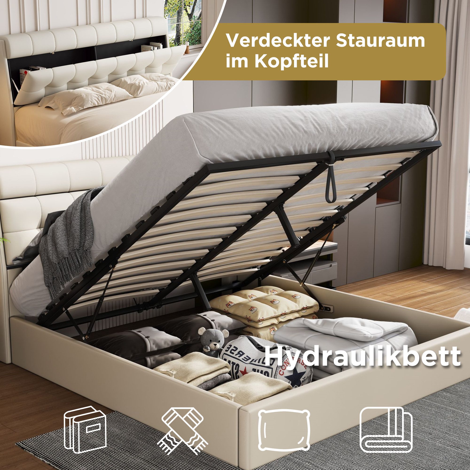 HAUSS SPOLE Polsterbett 140x200, hydraulisches Bett, günstig online kaufen