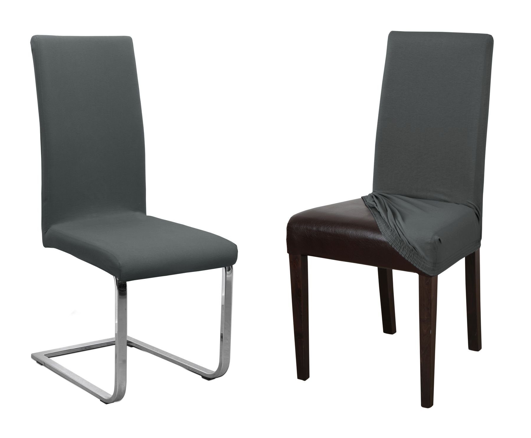 Beautex Stuhlhusse 2er Set Jersey Stuhlhusse, elastische Uni Stretch-Husse aus Baumwolle