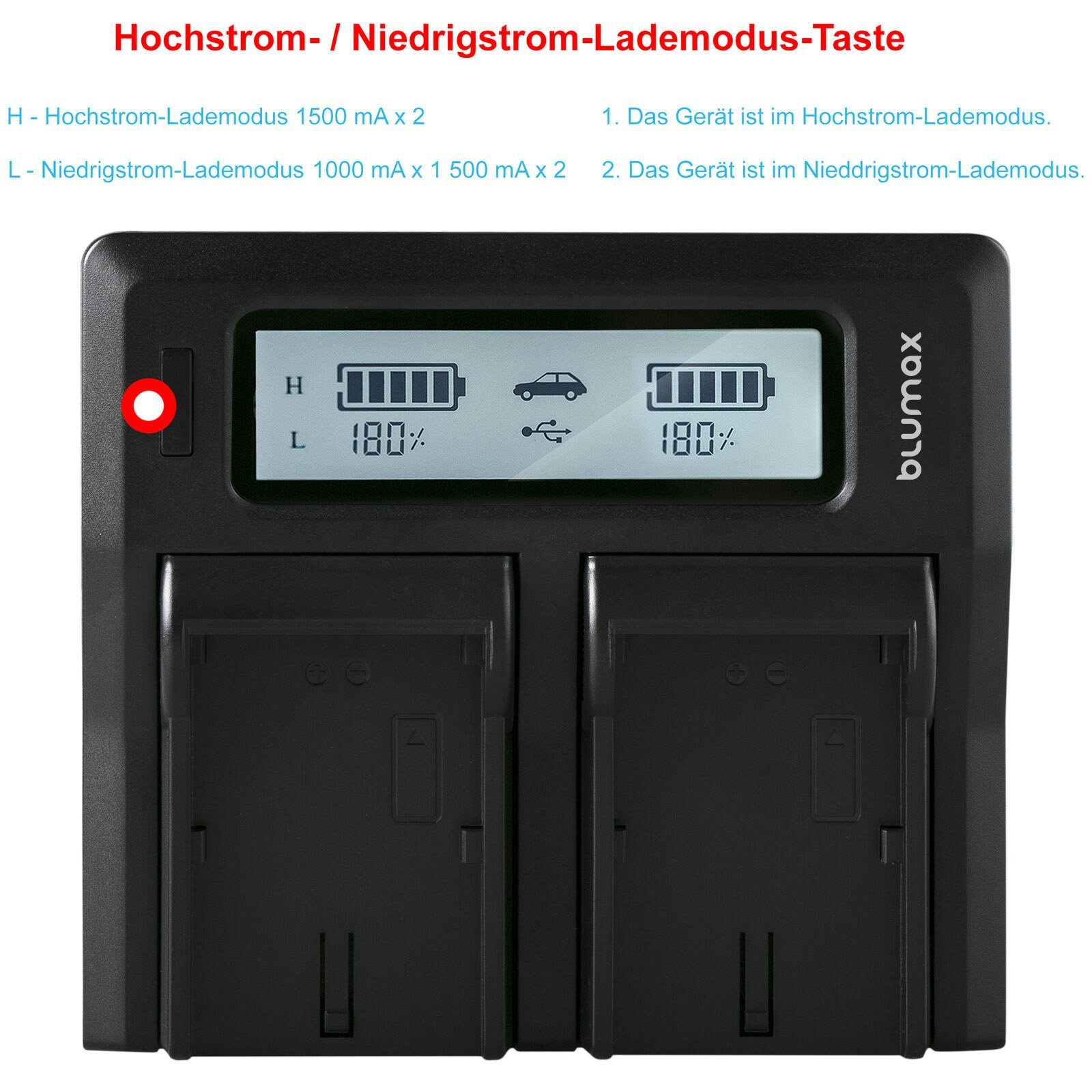 Blumax Dualladegerät für Canon EOS 550D, 600D, 650D, 700D - LP-E8 Kamera-Ladegerät