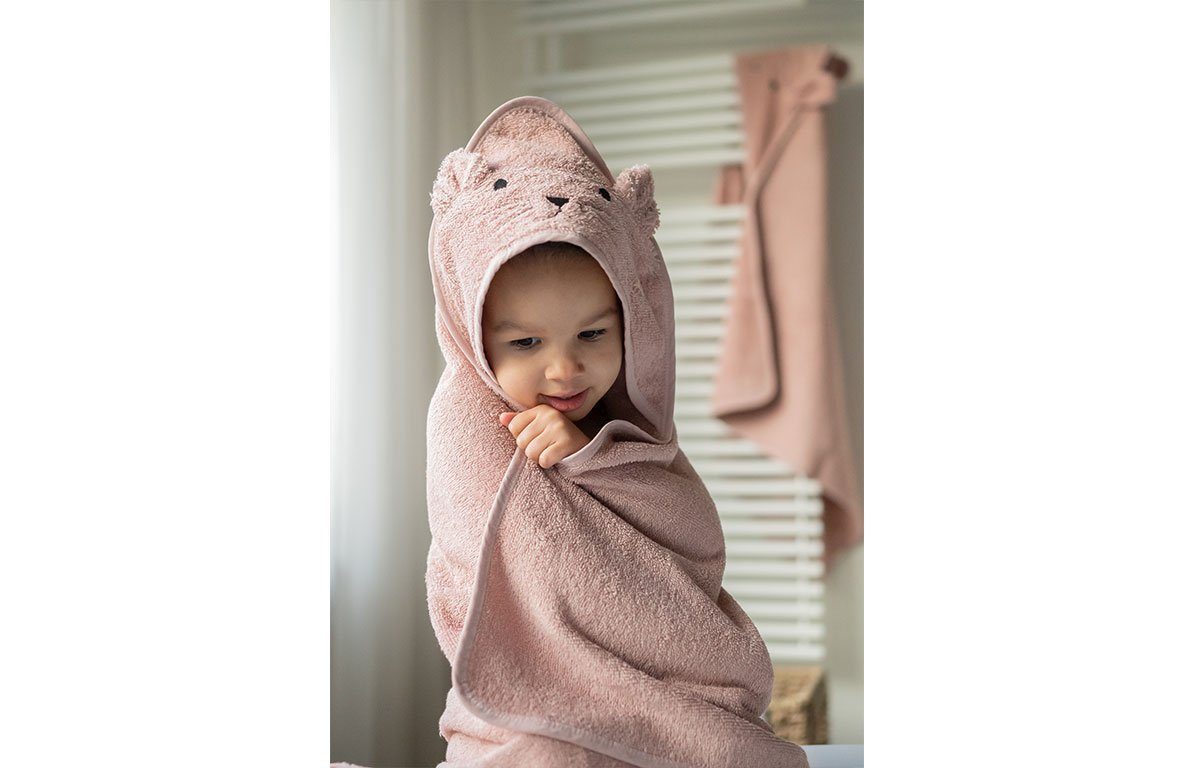 KINDSGUT Kapuzenhandtuch Katze, Baumwolle, Aus 100% zertifizierter Baumwolle, rose