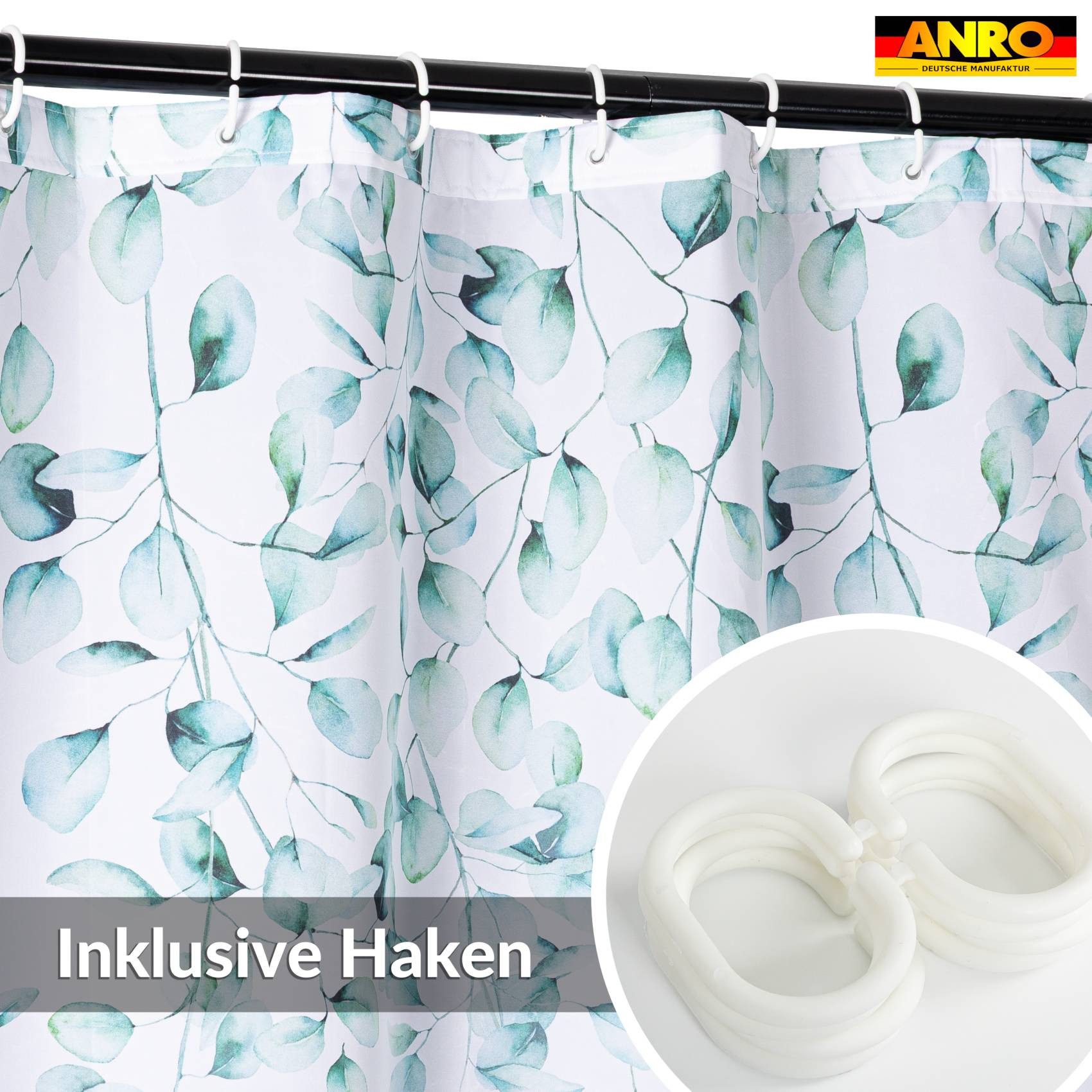 ANRO Duschvorhang FASTY Blätter Anti-Schimmel Polyester Badewanne Vorhang Breite 120 cm (Packung, 1-tlg., Duschvorhang inkl. Aufhängeringe), robuster Vorhang Stangenaufhängung 120x200cm Blätter Aquarell Grün